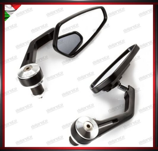 SPECCHIETTI RETROVISORI MANUBRIO COPPIA PER MOTO SCOOTER BAR END ARGENTO CAFE RACER