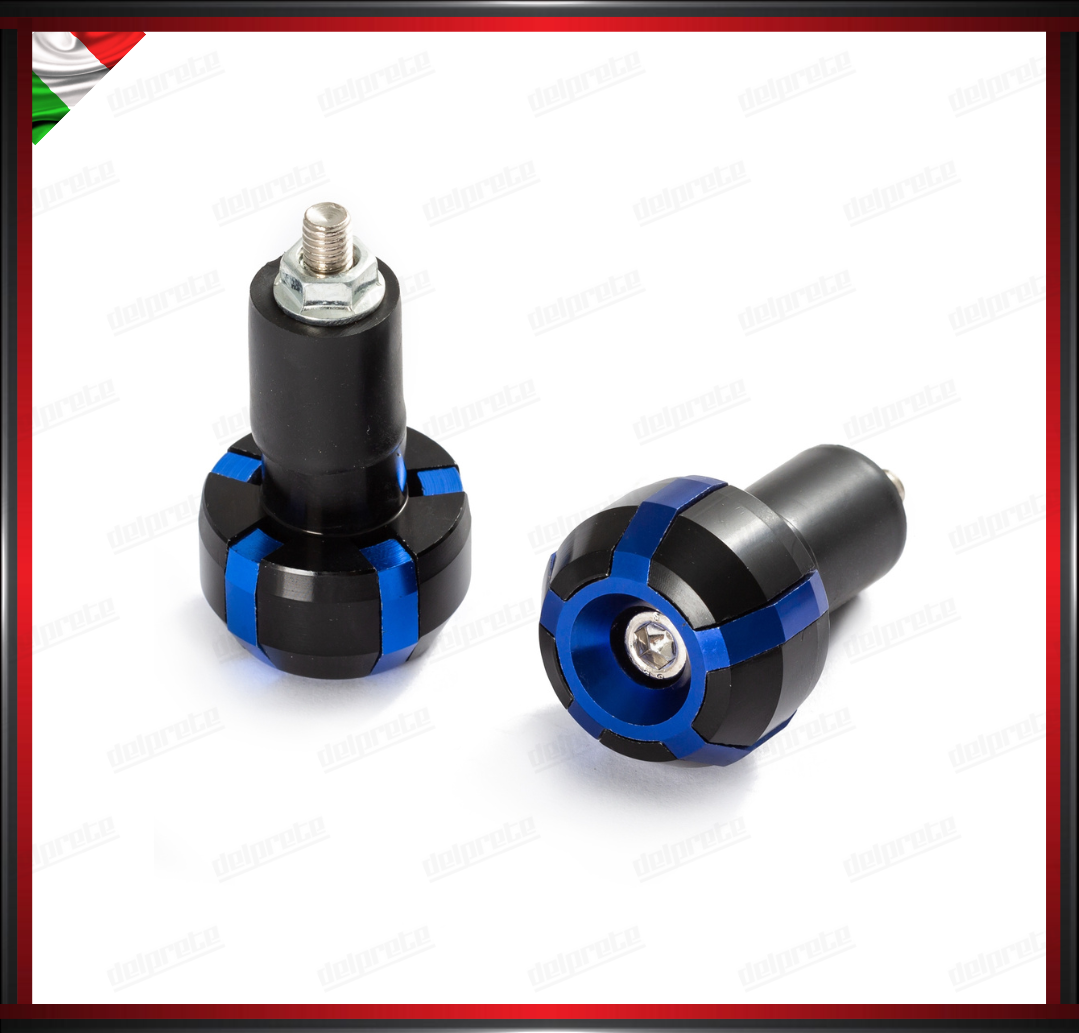 COPPIA CONTRAPPESI MANUBRIO 17MM BLU MOTO SCOOTER STABILIZZATORI BILANCIERI UNIVERSALI ALLUMINIO