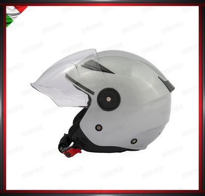 CASCO JET CITY MOTO SCOOTER GRIGIO ARGENTO CON VISIERA LUNGA OMOLOGATO ECE 22-05