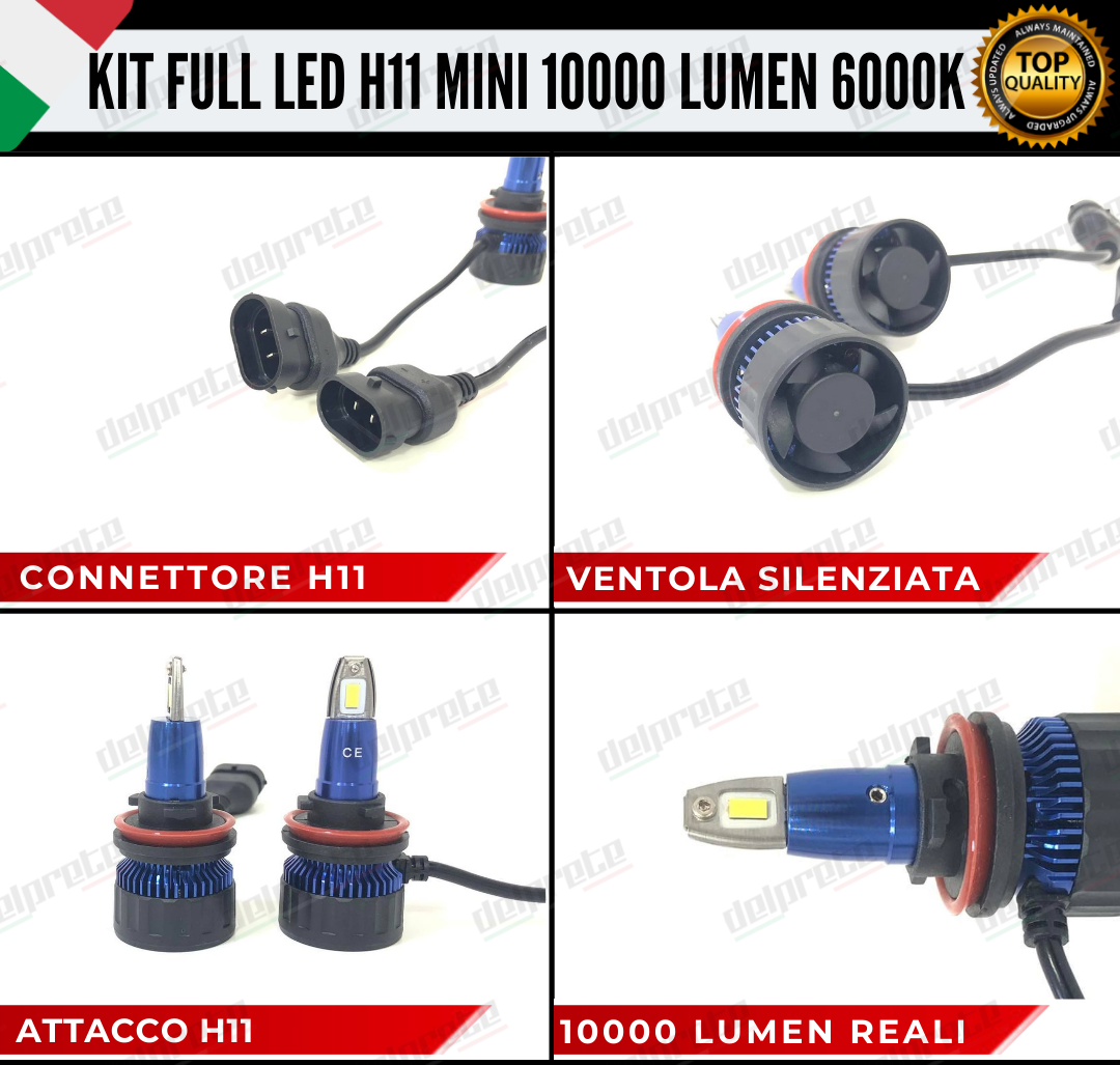 KIT FULL LED LAMPADE LED H11 MINI NO ERROR 6000K BIANCO 10000 LUMEN LM CANBUS