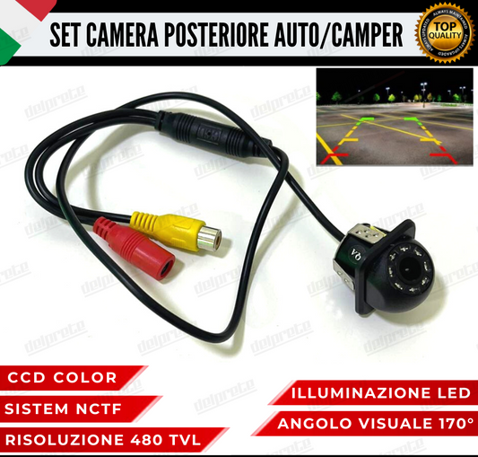 TELECAMERA POSTERIORE LED RETROMARCIA AUTO RETROCAMERA PARCHEGGIO CAMPER 480 TVL