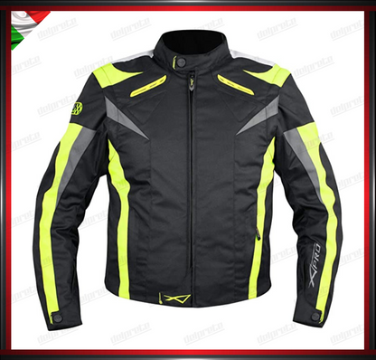 GIACCA MOTO FLUO IN CORDURA MANICHE STACCABILE PROTEZIONI OMOLOGATA CE EN17092