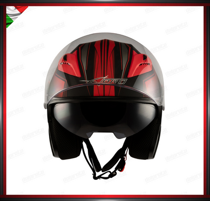 CASCO JET MOTO SCOOTER DOPPIA VISIERA NERO E ROSSO OPACO OMOLOGATO ECE 22-05