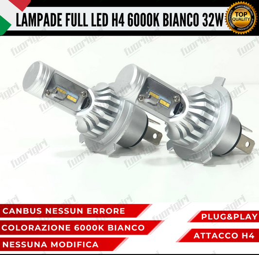 KIT LED H4 32W 8000 LUMEN 6000K BIANCO CANBUS LAMPADE LED CANBUS ULTRA COMPATTE