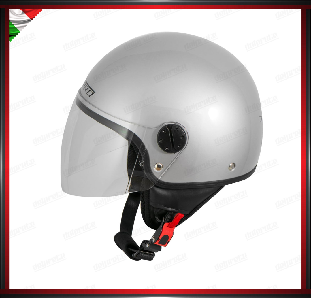 CASCO JET MOTO SCOOTER VISIERA LUNGA GRIGIO ARGENTO LUCIDO OMOLOGATO ECE 22-05