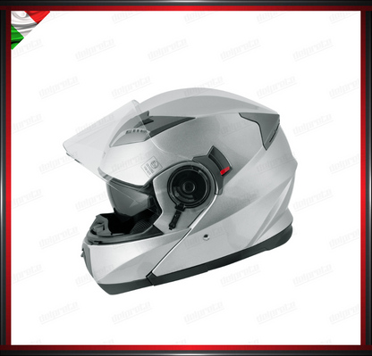 CASCO MODULARE MOTO DOPPIA VISIERA INTERNA PARASOLE GRIGIO ARGENTO OMOLOGATO ECE 22-05