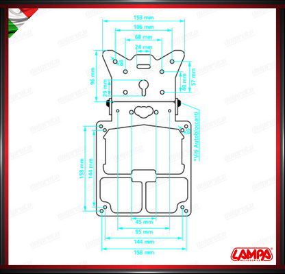 XTREME PORTATARGA MOTO SOTTOPIANALE PIATTO UNIVERSALE REGOLABILE ALLUMINIO LAMPA