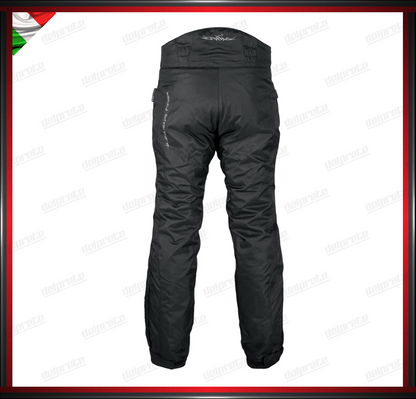 PANTALONI MOTO NERO DONNA IN TESSUTO CORDURA IMPERMEABILE SFODERABILE PROTEZIONI CE