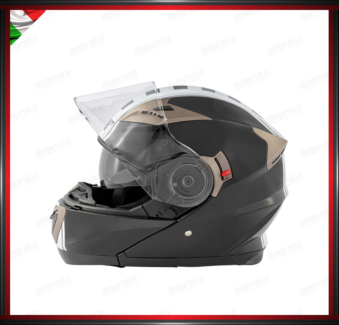 CASCO MODULARE DOPPIA VISIERA APRIBILE NERO LUCIDO CON GRAFICA OMOLOGATO ECE2205