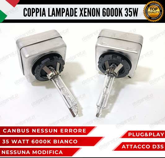 COPPIA 2 LAMPADE XENON D3S 35W LUCE 6000K BIANCO GHIACCIO PLUG/PLAY WHITE