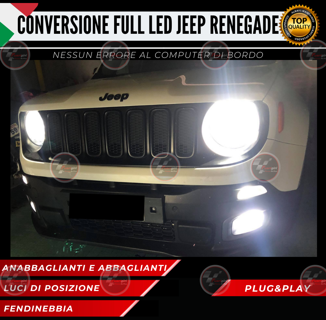 KIT FULL LED JEEP RENEGADE 12000 LUMEN ANABBAGLIANTI ABBAGLIANTI DRL FENDINEBBIA (pre-2019)