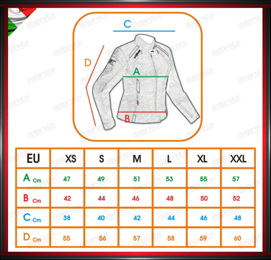 GIACCA MOTO DONNA IN TESSUTO ROSSO IMPERMEABILE PROTEZIONI OMOLOGATE CE