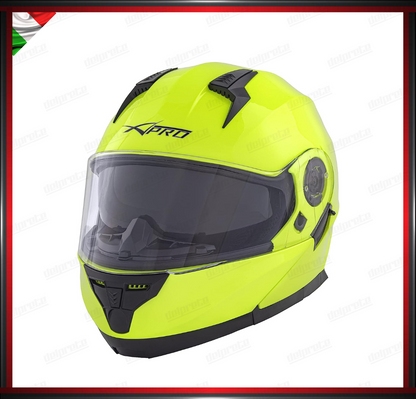 CASCO MODULARE FLUO APRIBILE MOTO CON VISIERA PARASOLE OMOLOGATO ECE 22-05