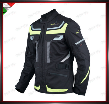 GIACCA MOTO FLUO IN TESSUTO IMPERMEABILE E RIFLETTENTE PROTEZIONI OMOLOGATE CE