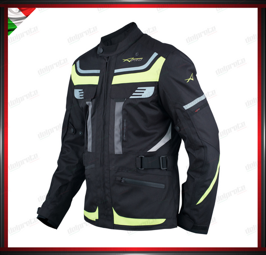 GIACCA MOTO FLUO IN TESSUTO IMPERMEABILE E RIFLETTENTE PROTEZIONI OMOLOGATE CE