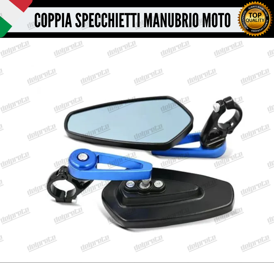 SPECCHIETTI RETROVISORI MANUBRIO COPPIA PER MOTO SCOOTER BAR END BLU CAFE RACER