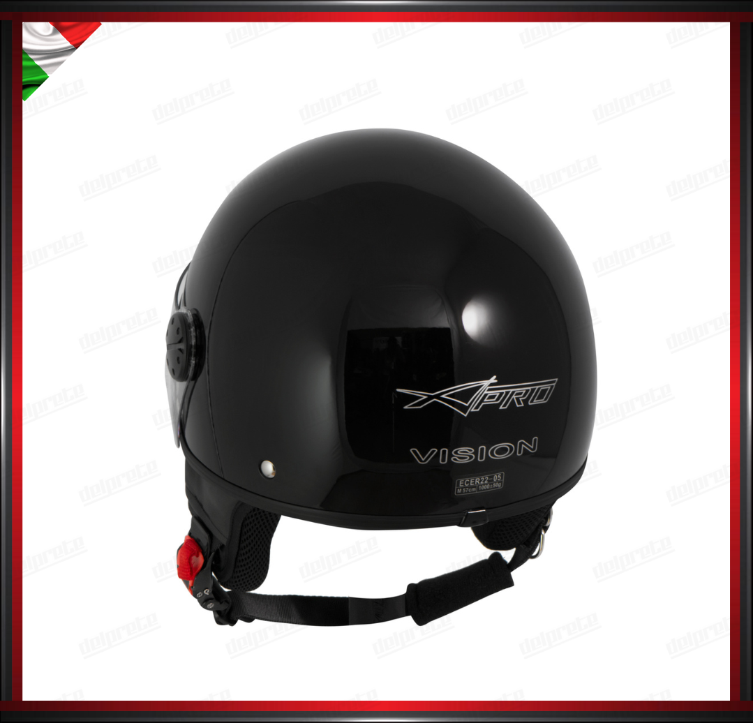 CASCO JET MOTO SCOOTER VISIERA LUNGA NERO LUCIDO OMOLOGATO ECE 22-05