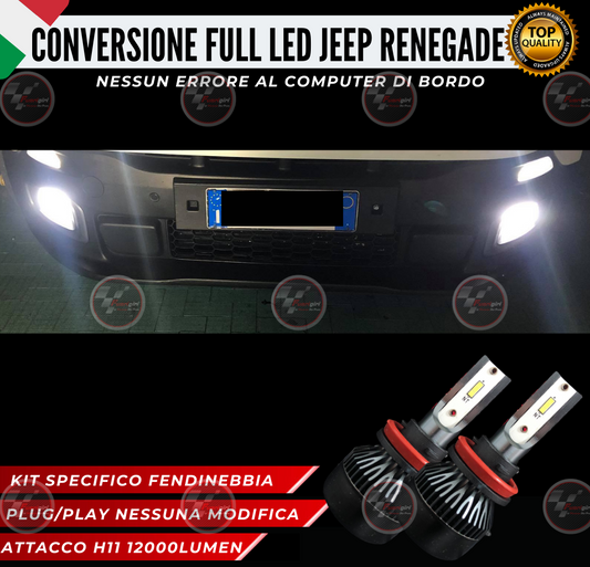 KIT LED H11 FENDINEBBIA JEEP RENEGADE 12000 LUMEN 6000K CANBUS NO ERROR XENON