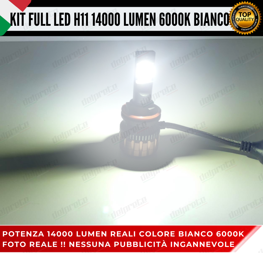 KIT LED FULL H11 6000K BIANCO 14000 LUMEN REALI CANBUS LED 100% NO ERRORE ALLUMINIO AVIAZIONE