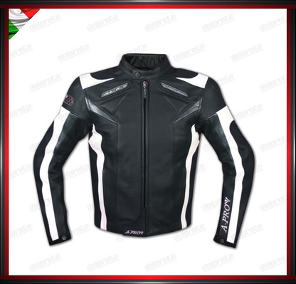 GIACCA MOTO IN PELLE CON PROTEZIONI CE RACING GILET ESTRAIBILE TRASPIRANTE NERO