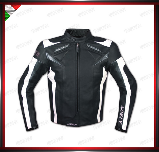 GIACCA MOTO IN PELLE CON PROTEZIONI CE RACING GILET ESTRAIBILE TRASPIRANTE NERO