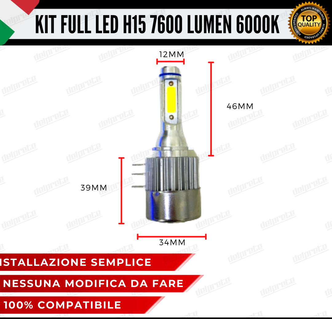 KIT LED H15 CANBUS LUCI DIURNE DRL + ABBAGLIANTI 7600 LUMEN CANBUS NO SPIA