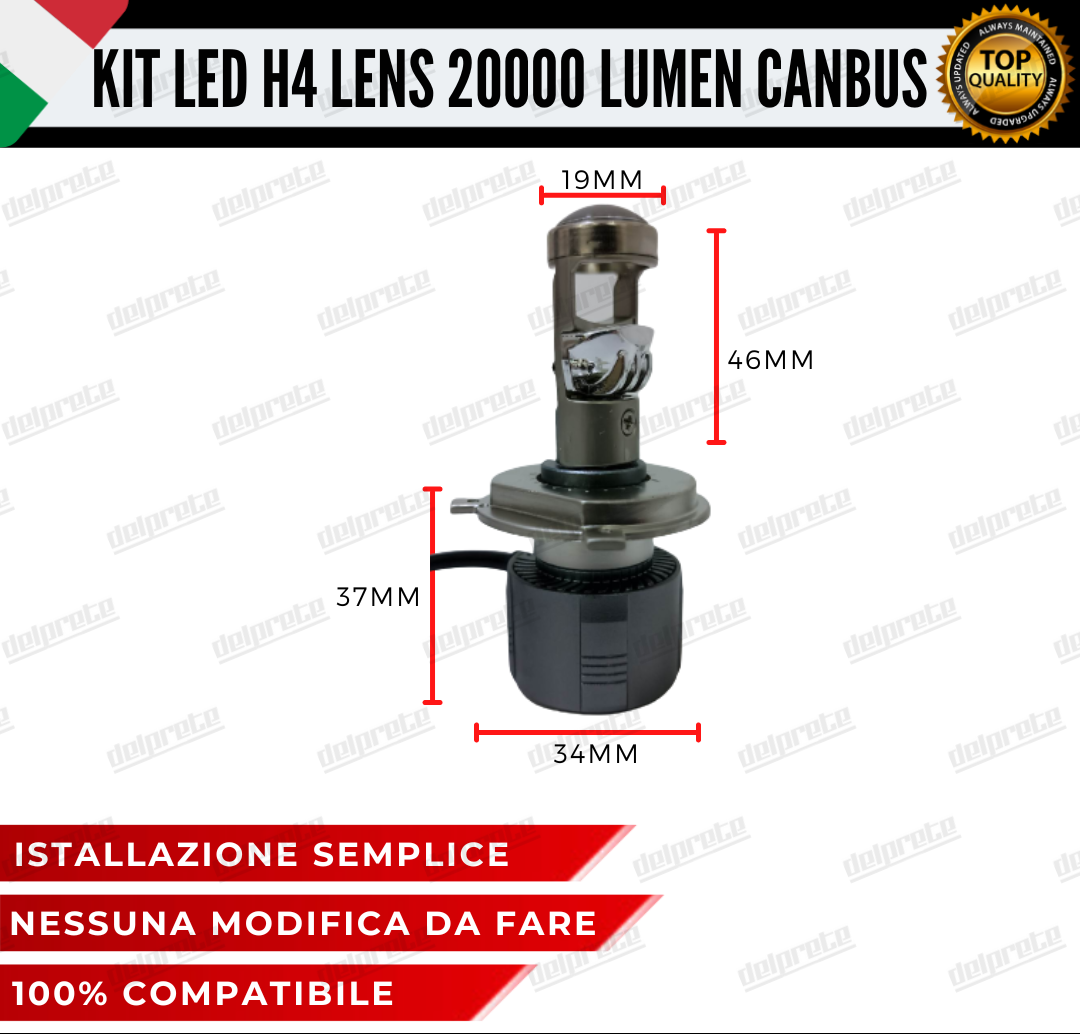 KIT LED H4 BI LED LENS LENTICOLARE 6000K BIANCO CANBUS 20000 LUMEN REALI CANBUS