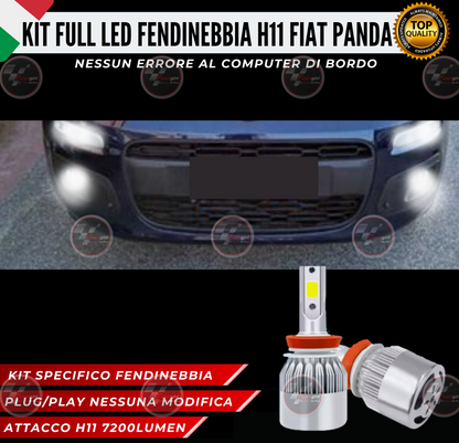 KIT FULL LED H11 6000K BIANCO 7200 LUMEN CANBUS FENDINEBBIA FIAT PANDA 3° SERIE