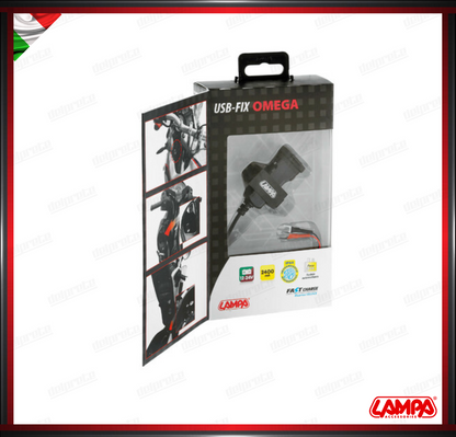 USB FIX OMEGA LAMPA CARICATORE USB MOTO FISSAGGIO CON VITI  - 3000 MA 12/24V