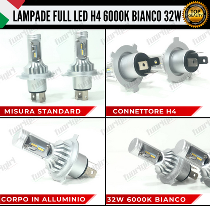 KIT LED H4 32W 8000 LUMEN 6000K BIANCO CANBUS LAMPADE LED CANBUS ULTRA COMPATTE