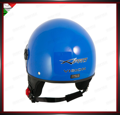 CASCO JET MOTO SCOOTER VISIERA LUNGA BLU LUCIDO OMOLOGATO ECE 22-05