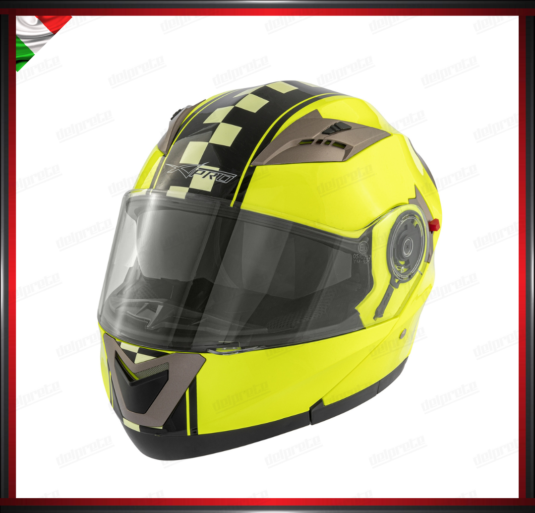 CASCO MODULARE DOPPIA VISIERA APRIBILE FLUO CON GRAFICA OMOLOGATO ECE2205