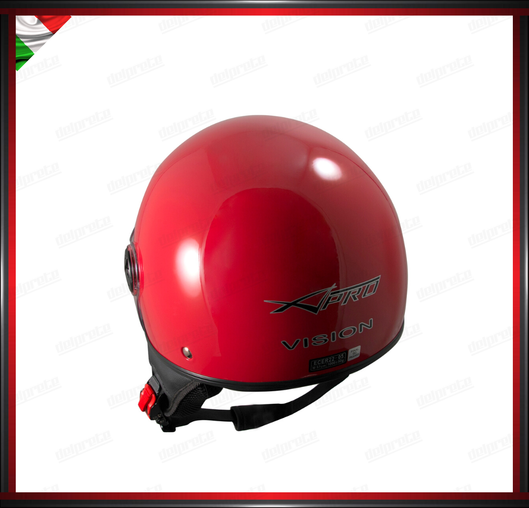 CASCO JET MOTO SCOOTER VISIERA LUNGA ROSSO LUCIDO OMOLOGATO ECE 22-05