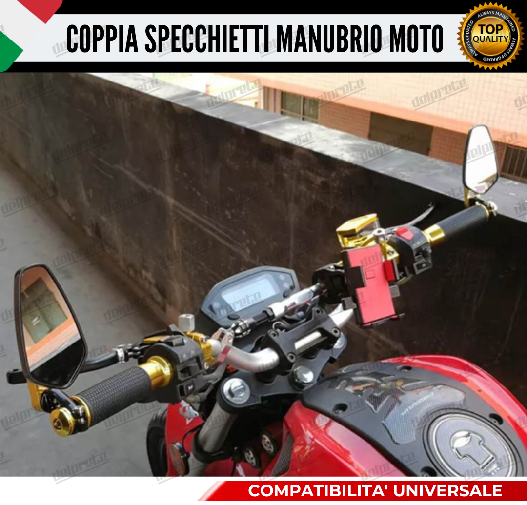 SPECCHIETTI RETROVISORI MANUBRIO COPPIA PER MOTO SCOOTER BAR END ORO CAFE RACER