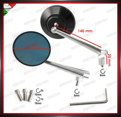SPECCHIETTI MOTO SCOOTER CUSTOM PER MANUBRIO M8 M10 REGOLABILI CROMATO DX + SX