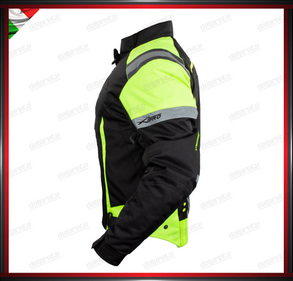 GIACCA MOTO FLUO IN TESSUTO CORDURA INTERNO SFODERABILE PROTEZIONI CE ESTIVA