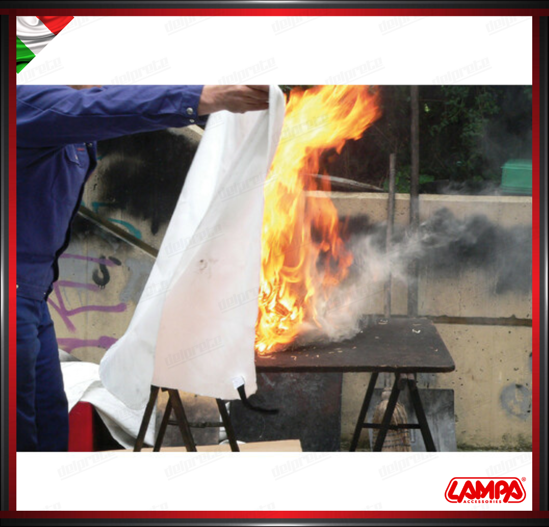 COPERTA IGNIFUGA SPEGNIFUOCO DI EMERGENZA LAMPA - 100X 100 OMOLOGATA DIN EN 1869:2001 (EN 1869:1997)