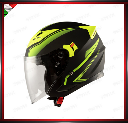 CASCO JET MOTO SCOOTER DOPPIA VISIERA NERO E FLUO OPACO OMOLOGATO ECE 22-05