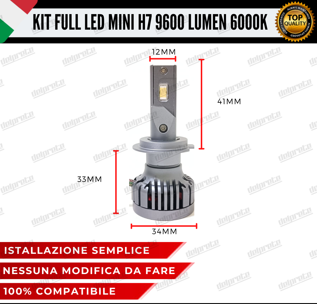 KIT LED H7 CANBUS 9600 LUMEN REALI 55W MINI SLIM PLUG AND PLAY 100% NO ERRORE