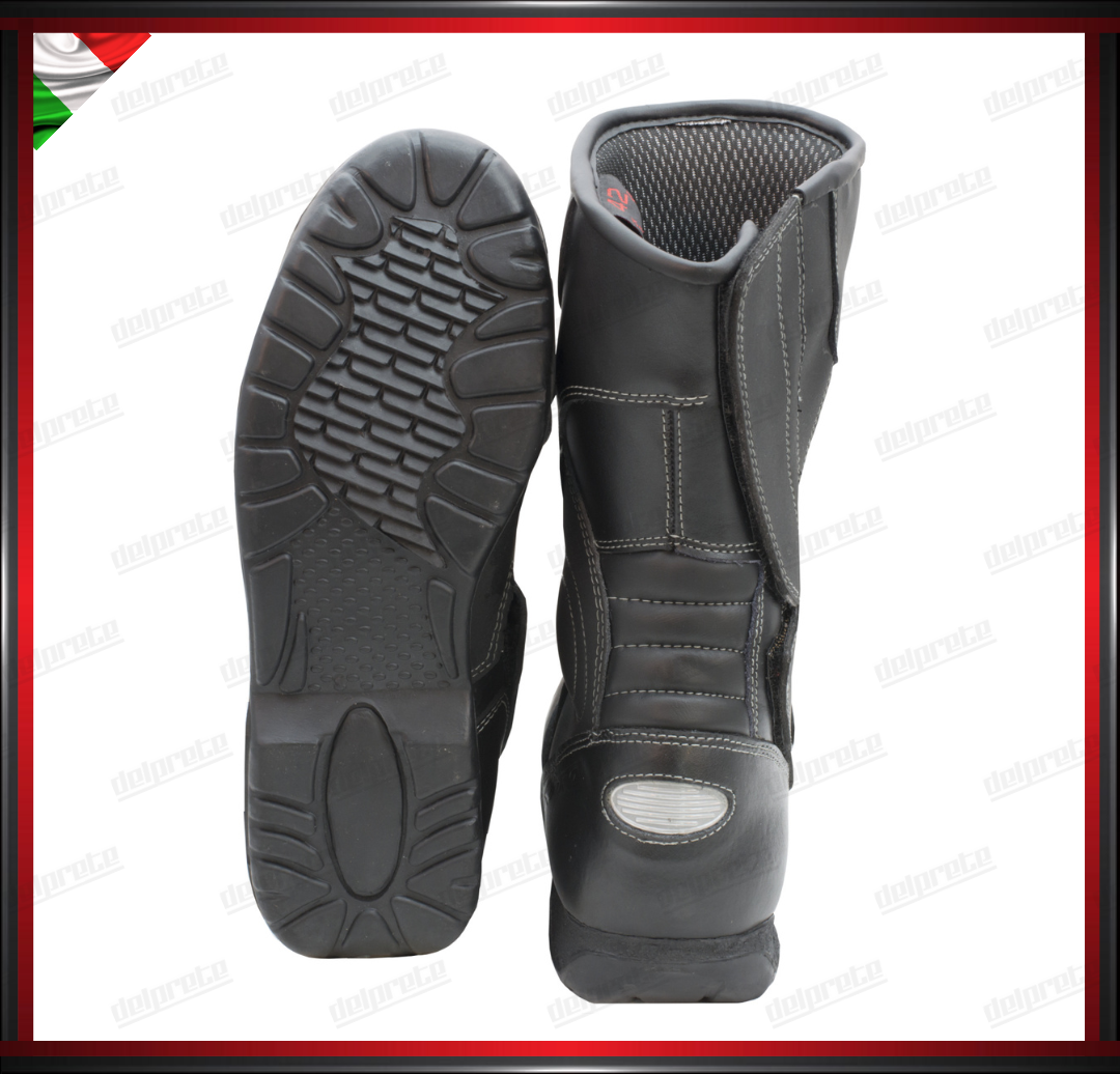 STIVALETTO ALTO MOTO IN PELLE NERO IMPERMEABILE PROTEZIONE TIBIA TALLONE CAVIGLIA