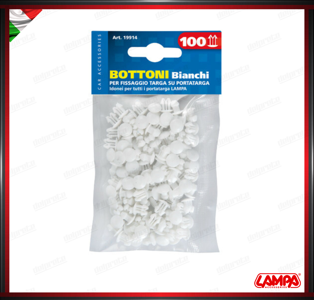 SET 100 BOTTONI PER TARGA BIANCO UNIVERSALI RIVETTI TARGA IN PLASTICA LAMPA