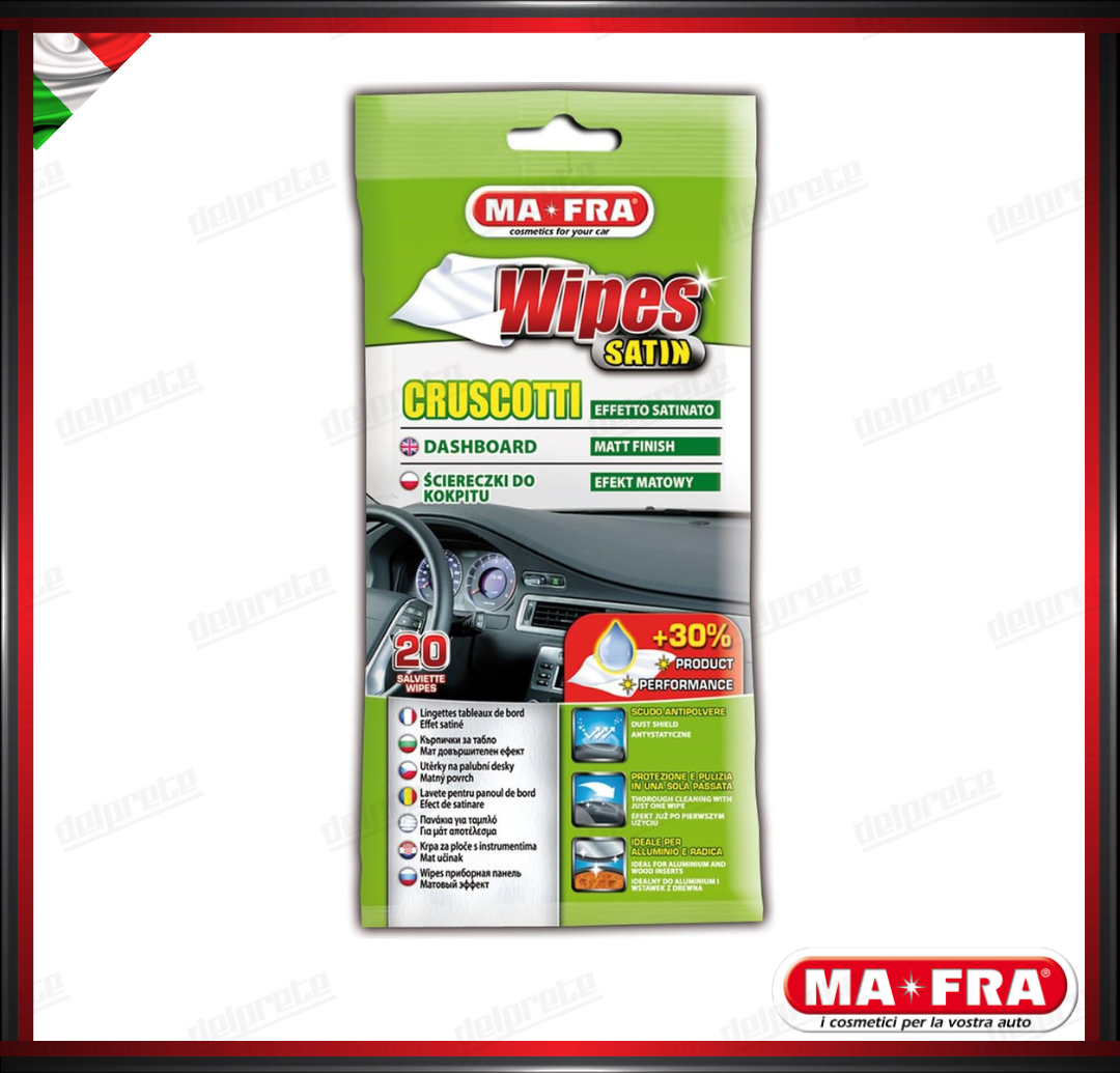 MAFRA - 20PZ WIPES SATIN SALVIETTE CRUSCOTTO SATINATO PULITORE AUTO MONOUSO