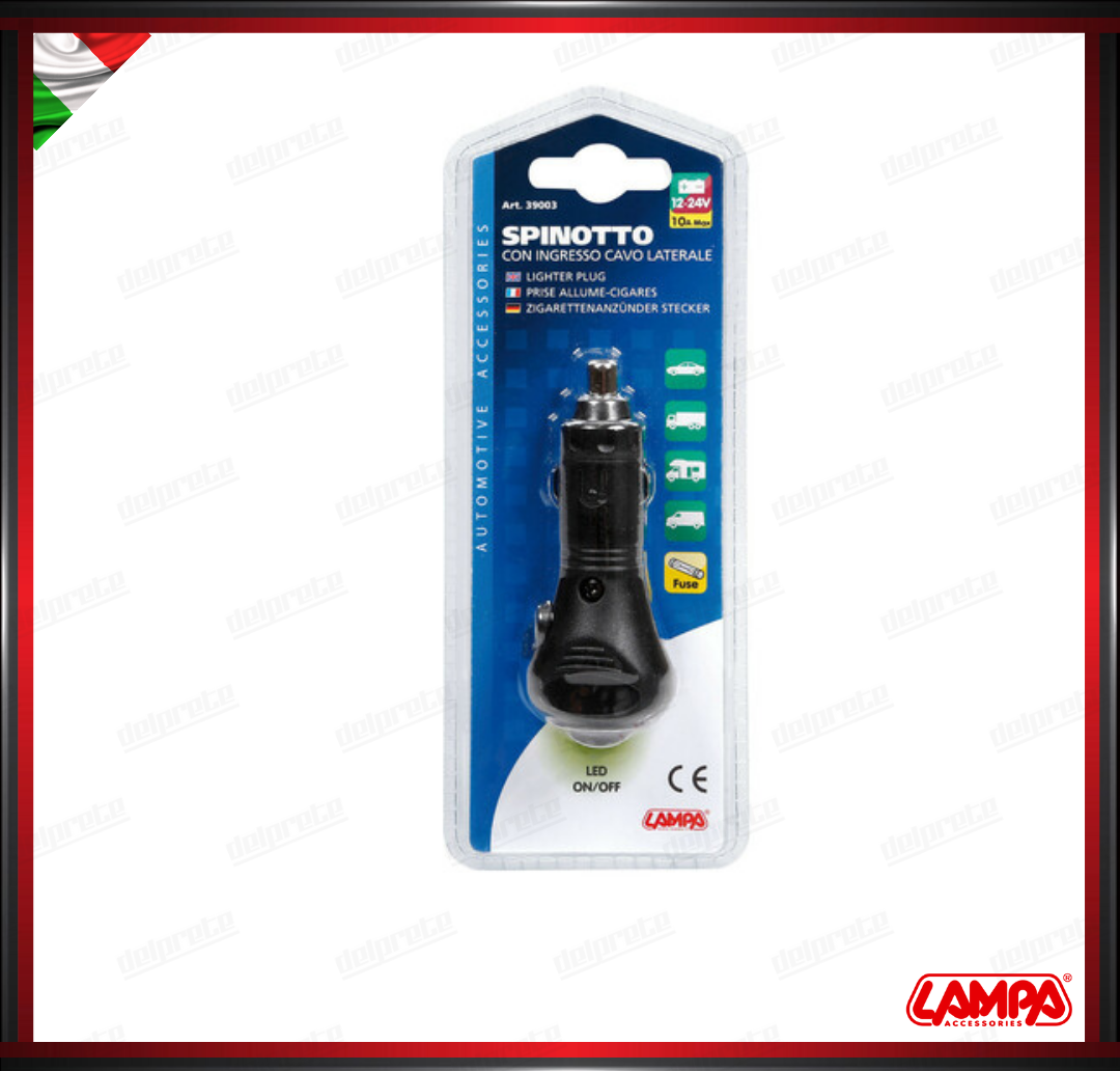 SPINOTTO PER PRESA ACCENDISIGARI CON INGRESSO CAVO LATERALE - 12/24V LAMPA UNIVERSALE