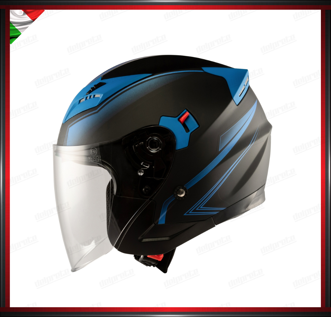 CASCO JET MOTO SCOOTER DOPPIA VISIERA NERO E BLU OPACO OMOLOGATO ECE 22-05