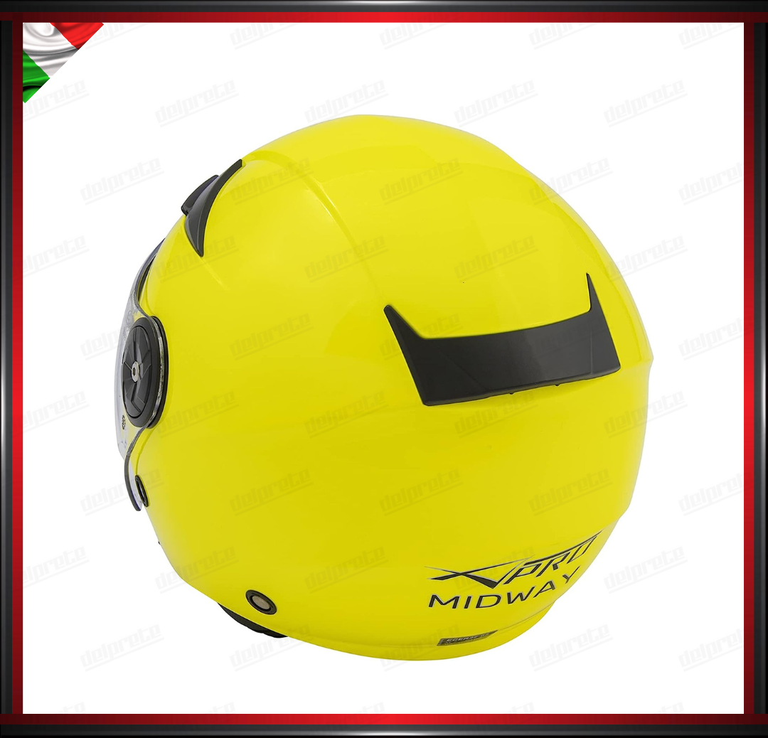 CASCO JET CITY MOTO SCOOTER GIALLO FLUO CON VISIERA LUNGA OMOLOGATO ECE 22-05