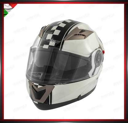 CASCO MODULARE DOPPIA VISIERA APRIBILE BIANCO CON GRAFICA OMOLOGATO ECE2205