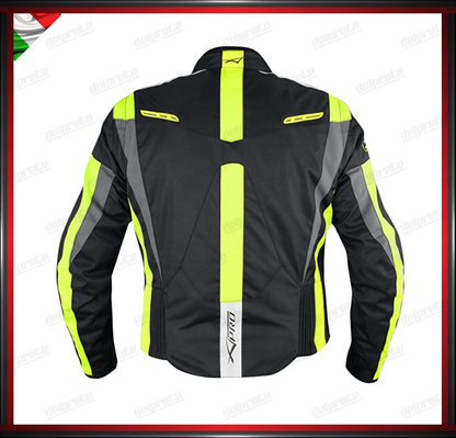 GIACCA MOTO FLUO IN CORDURA MANICHE STACCABILE PROTEZIONI OMOLOGATA CE EN17092