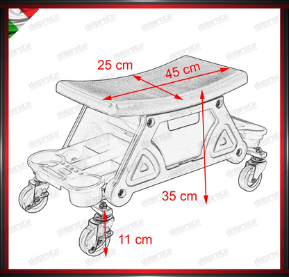 SGABELLO DA OFFICINA CON RUOTE E CASSETTI SEDUTA ERGONOMICA PORTA UTENSILI GARAGE