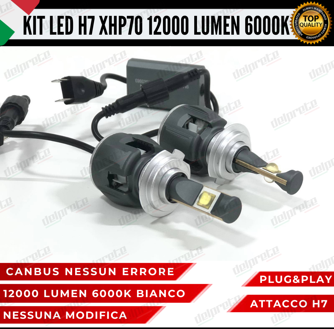 KIT FULL LED H7 XHP70 12000 LUMEN CANBUS PER FARI LENTICOLARE E PARABOLA NO ERRORE