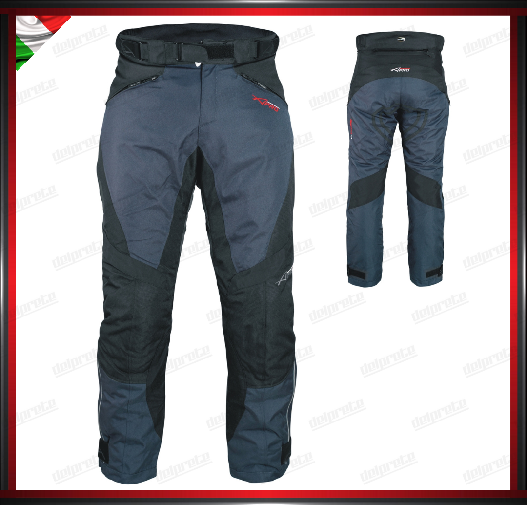 PANTALONI MOTO NERO IN TESSUTO CORDURA IMPERMEABILI TERMICA ESTRAIBILE PROTEZIONI OMOLOGATE CE